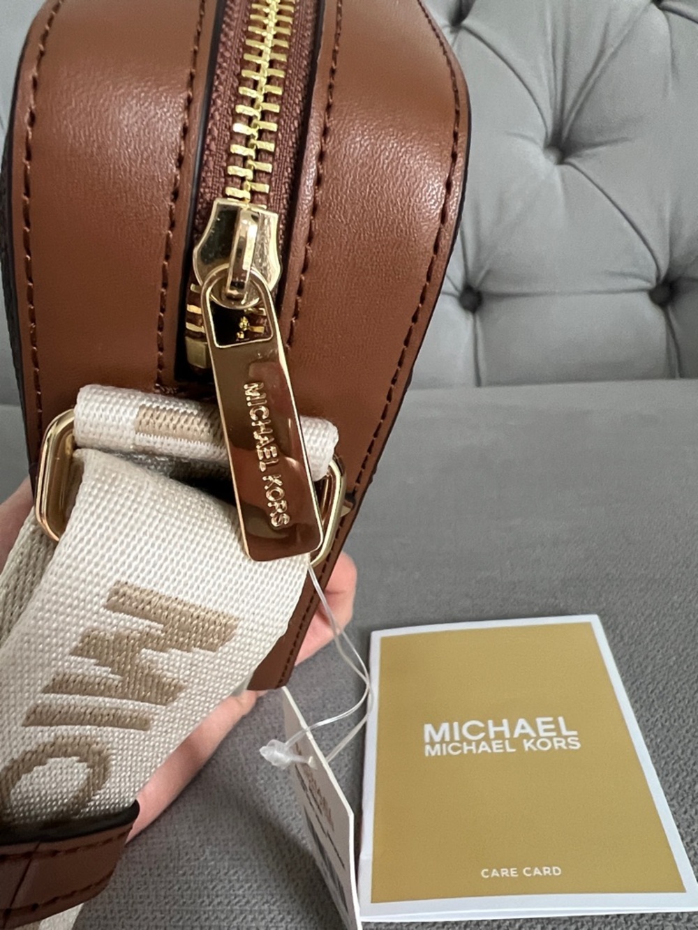 Michael Kors Brown Logo Canvas Crossbody Bag with Branded Cream Strap - Picture 10 of 17
